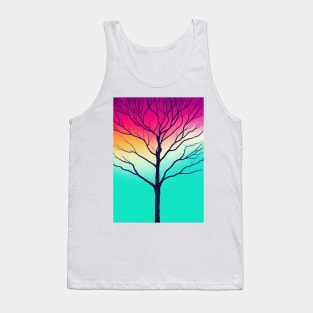 Vibrant Colored Whimsical Minimalist Lonely Tree at Dawn - Abstract Minimalist Bright Colorful Nature Poster Art of a Leafless Branches Tank Top